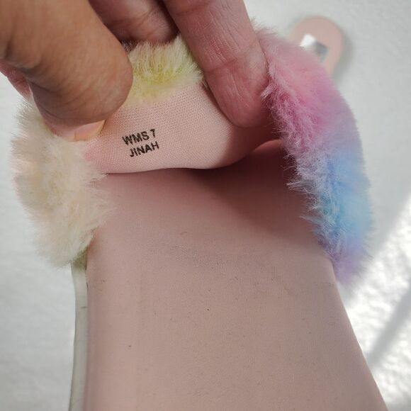 Dolce Vita “Jinah” Faux Fur Colorful Pastel Tie Dye Print Slides Size 9 - Picture 8 of 16